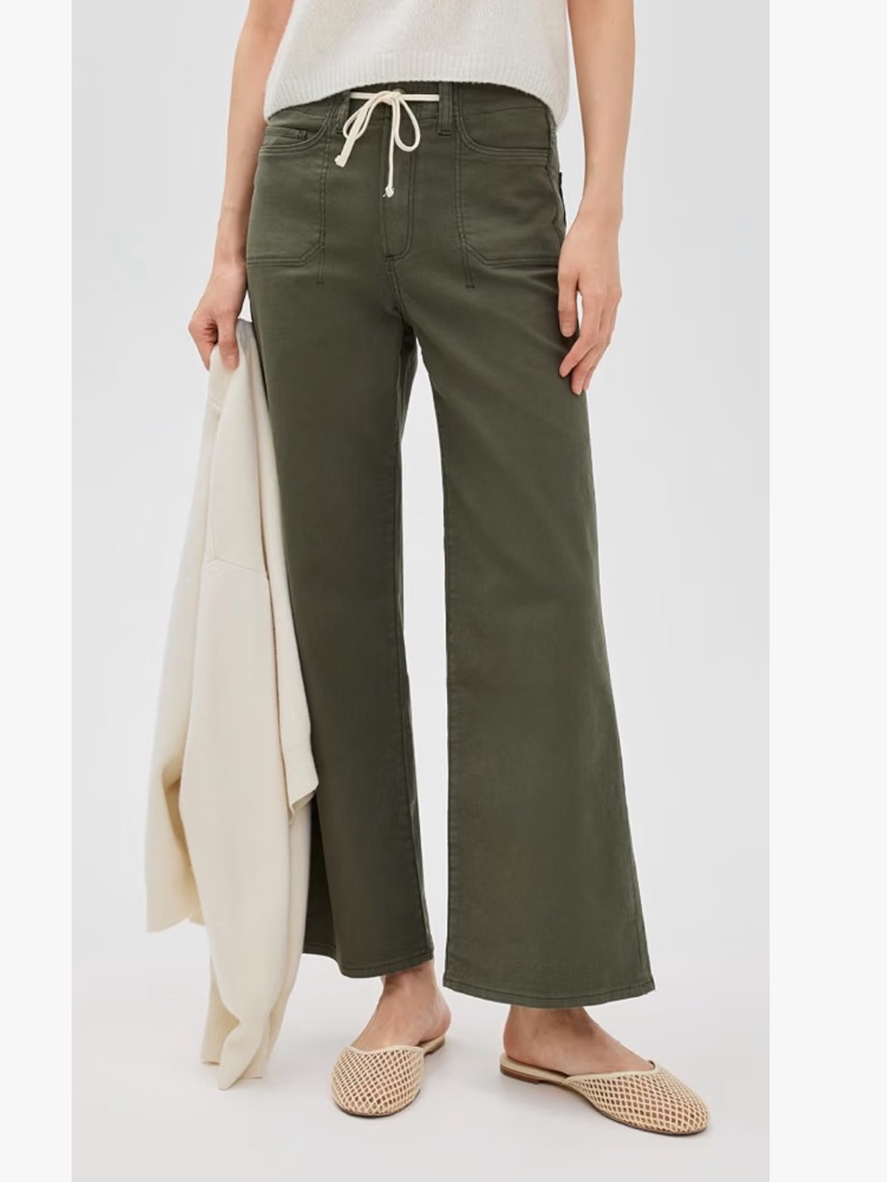 PAIGE Vintage Forester Green Ari Waistband Tie and Stitch Utility Pockets Pant - Picture 3 of 14
